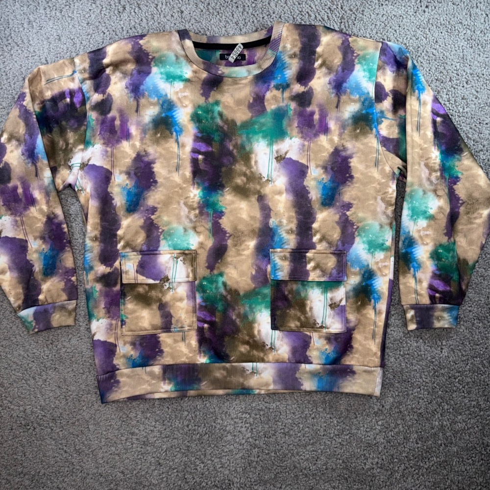 Boohoo Womens Abstract Tie Dye Tracksuit Set Cargo Sweatshirt Joggers Purple L